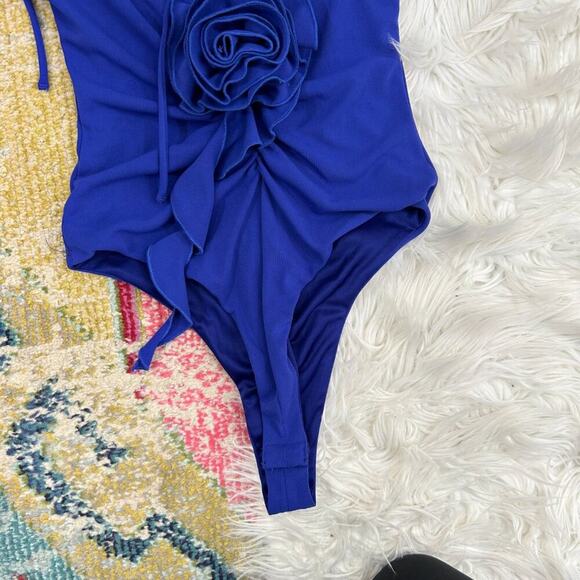 Zara Royal Blue Cinched Flower Applique Halter Romper Tank Top Small Y2K Style - Picture 4 of 5